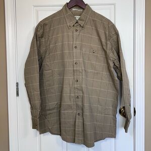 Orvis Sporting Traditions Men's XL Button Down Shirt Check Windowpane Tan Khaki